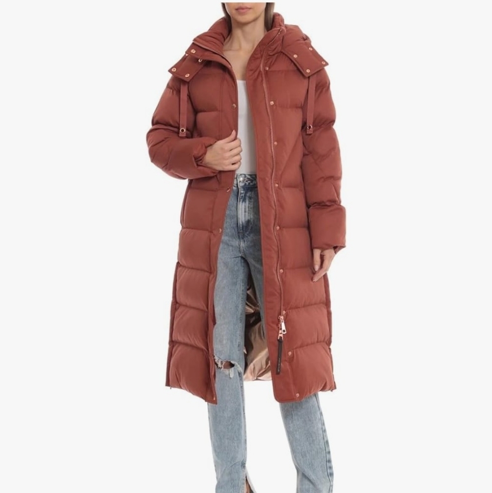 Avec Les Filles Rust Ultra Long Maxi Water Repellent Coat Rose Gold Hardware